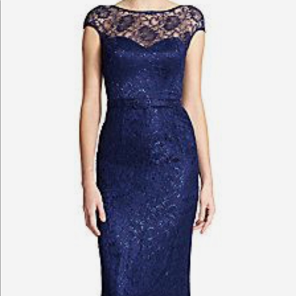 Theia belted lace gown ink size 8